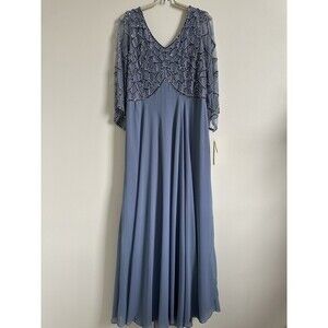 J Kara Women's 3/4 Sleeve Geo Beaded Gown Dress Dusty Blue Size 14 5211DB $299